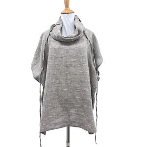 Eva Tralala Paris Poncho Women L Large Linen Blend Cowl Neck Artisan Lagenlook